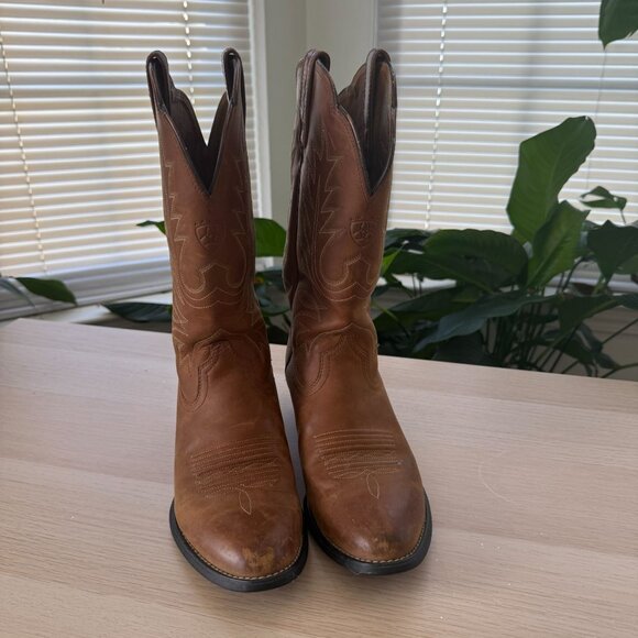 Ariat Womens Western Cowboy Boots 6B Brown Leather Embroidered Design Pull-On - Picture 2 of 8